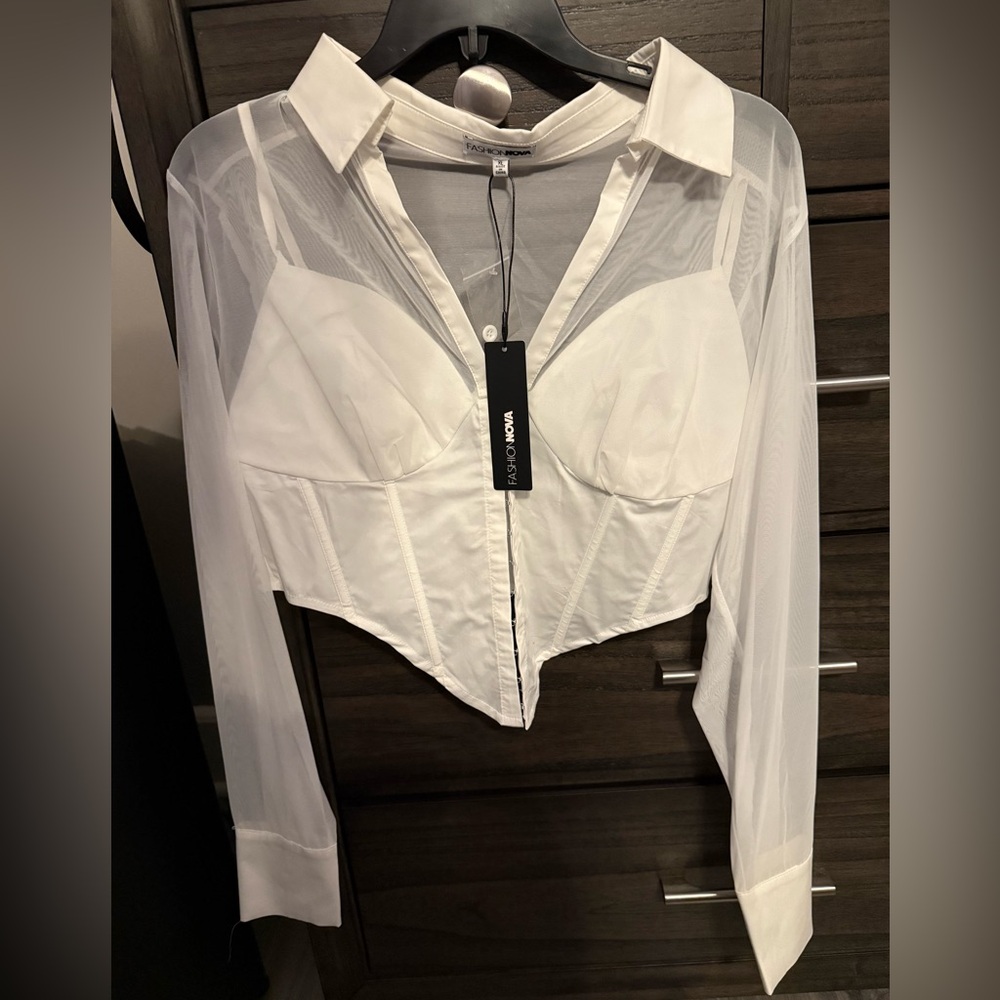 Fashion Nova White Sheer Corset Blouse